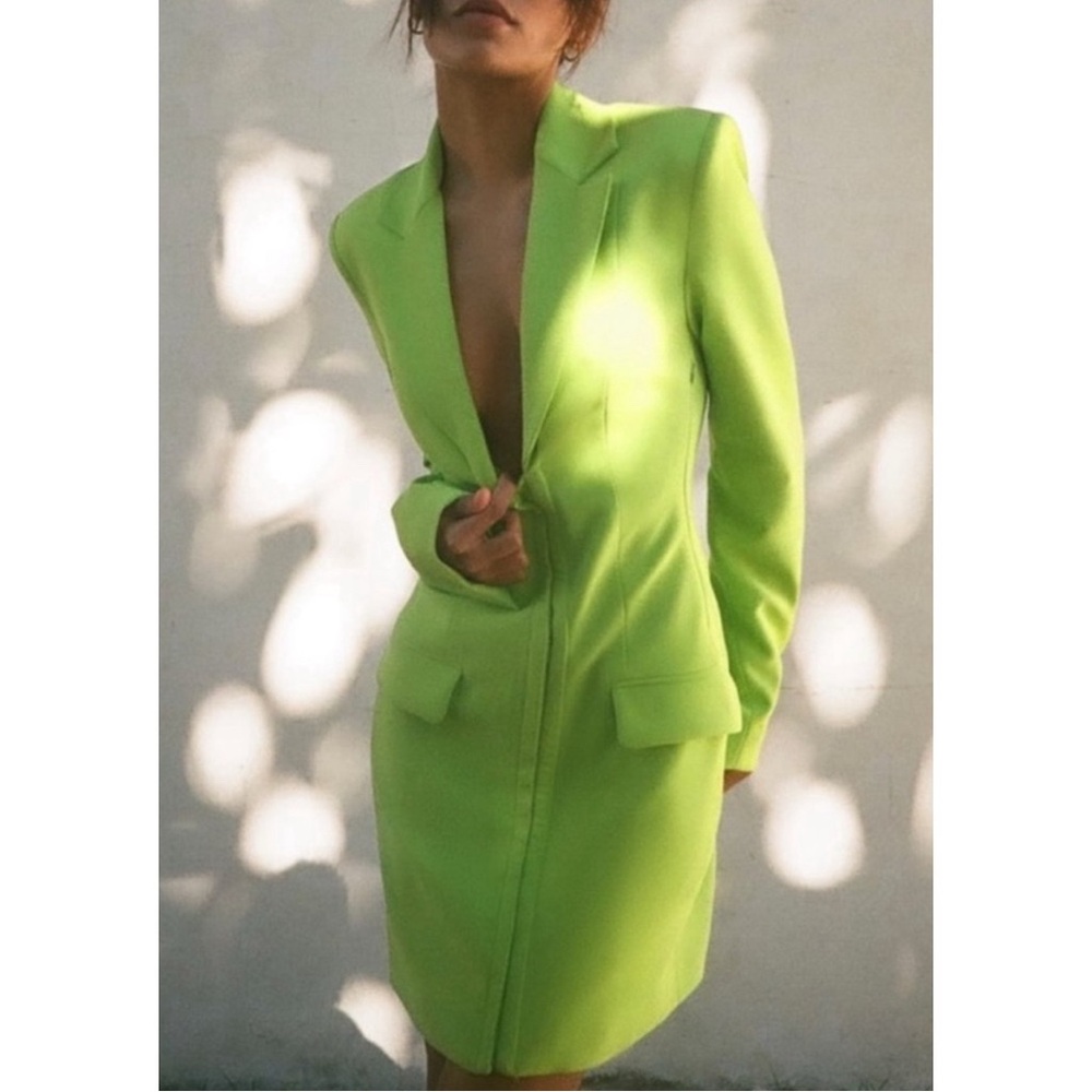 Zara Blogger Fave Lime Green Long Sleeve Blazer Mini Dress